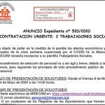 Contratación urgente de dos trabajadores sociales